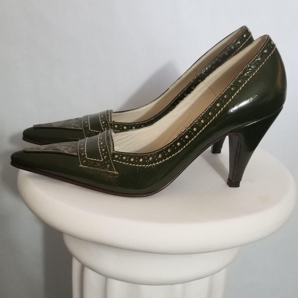 Olinda Olive Green Leather Pump Size 6M - Picture 2 of 5